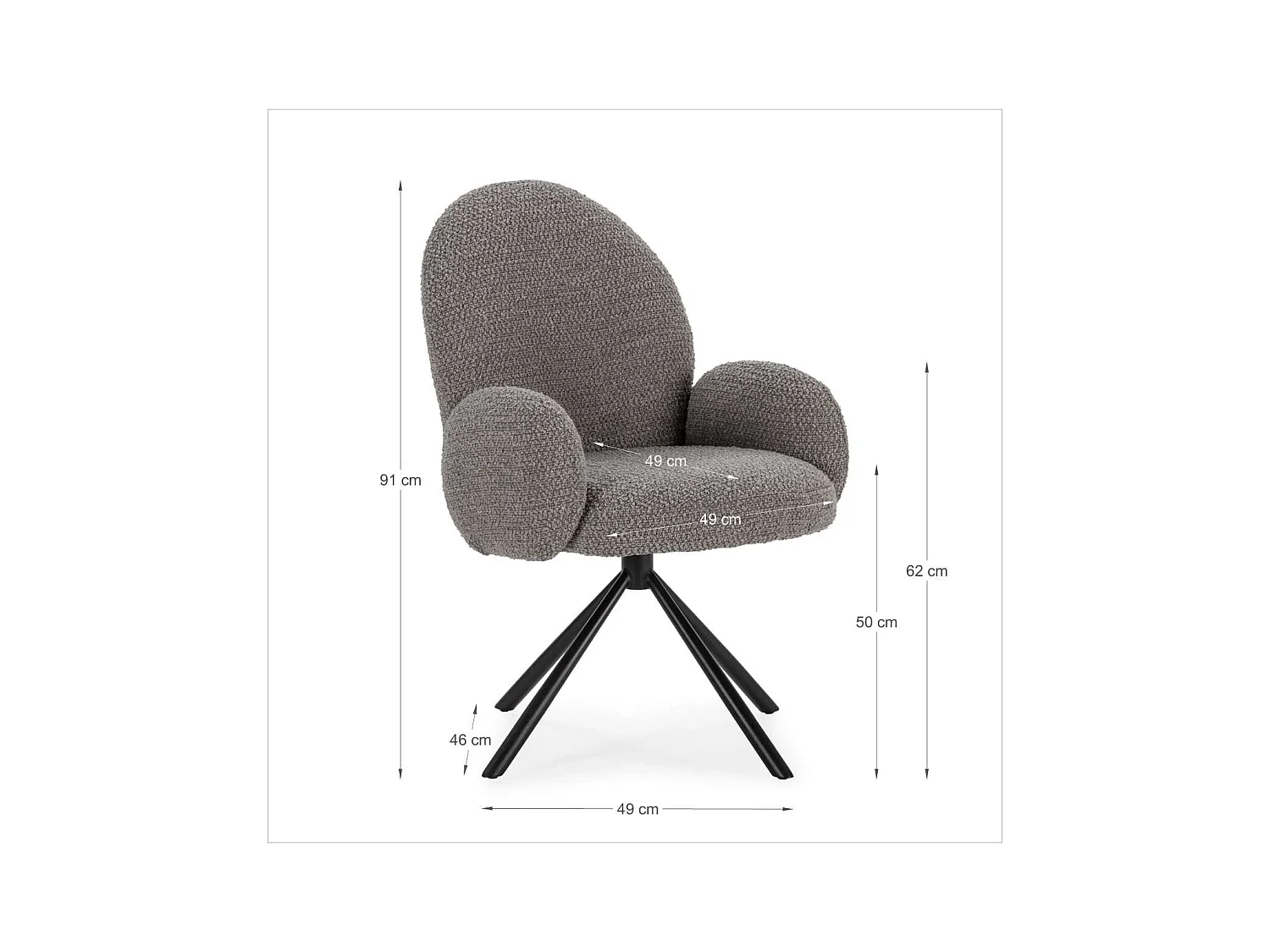 Sillón giratorio modelo Damas con brazos tapizado textil gris claro, 89cm(alto) 64cm(anch