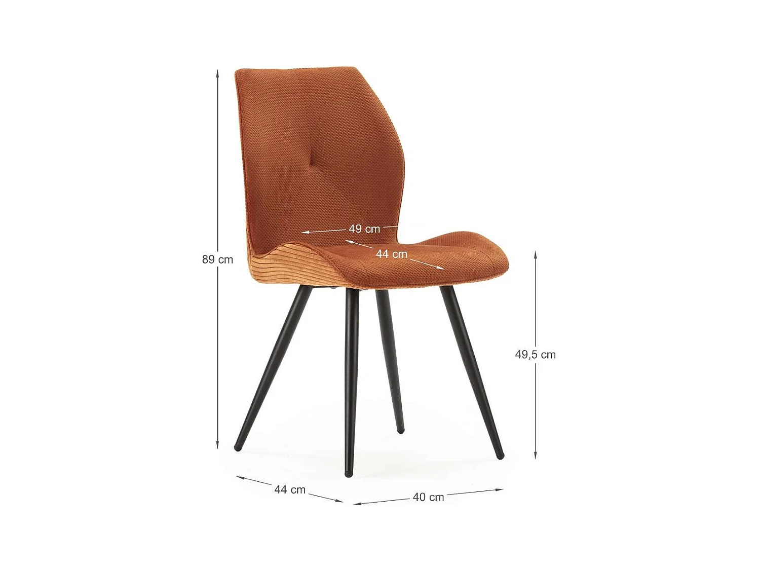 Pack de 2 sillas modelo Adara tapizado textil teja, 91cm(alto) 46cm(ancho) 62cm(largo)