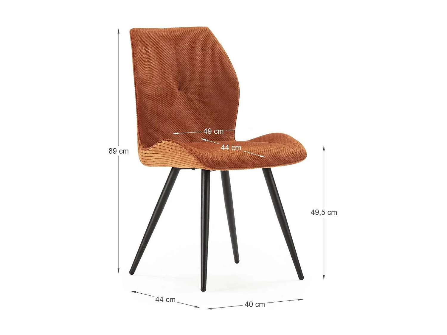 Pack de 2 sillas modelo Adara tapizado textil teja, 91cm(alto) 46cm(ancho) 62cm(largo)