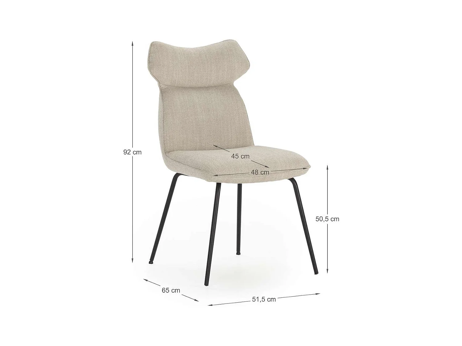 Pack de 2 sillas modelo Dimitri tapizado textil beige, 91cm(alto) 47cm(ancho) 64cm(largo)