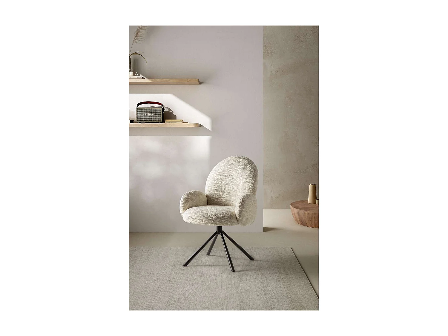 Sillón giratorio modelo Damas con brazos tapizado textil blanco, 89cm(alto) 64cm(ancho) 6