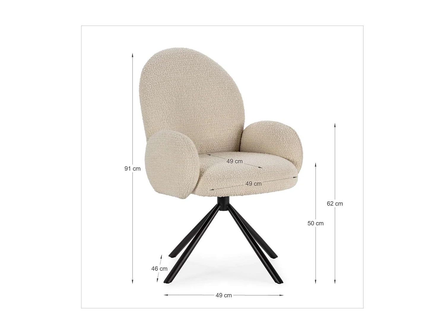Sillón giratorio modelo Damas con brazos tapizado textil blanco, 89cm(alto) 64cm(ancho) 6