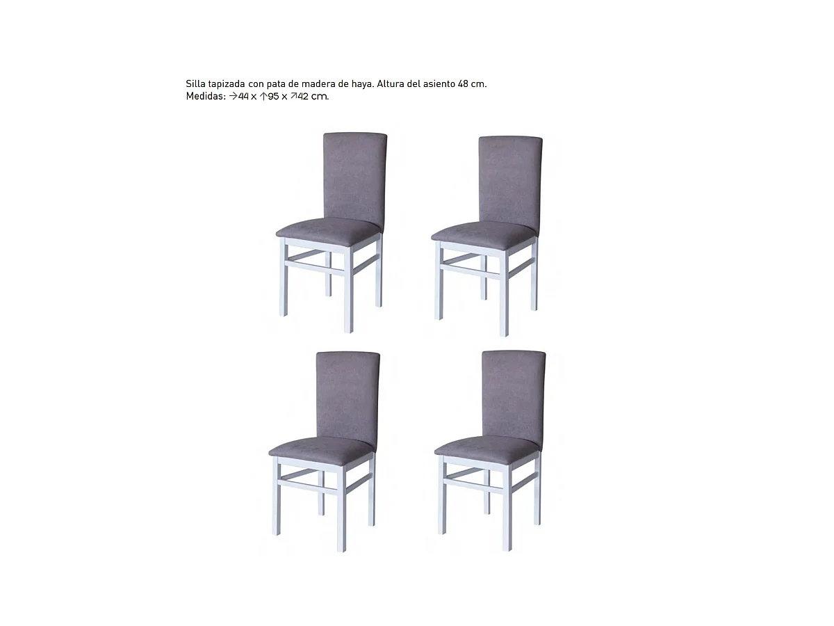 Pack 4 sillas Nivar tapizadas en tela gris. 95cm (alto), 44cm(ancho), 42cm(fondo)