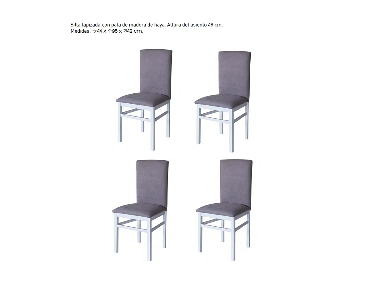 Pack 4 sillas Nivar tapizadas en tela gris. 95cm (alto), 44cm(ancho), 42cm(fondo)