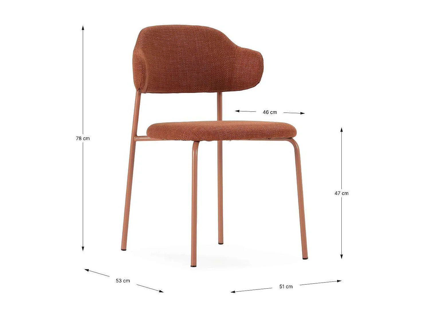 Pack de 4 sillas md-Joel tapizado textil terracota, 78cm(alto) 51cm(ancho) 53cm(largo)