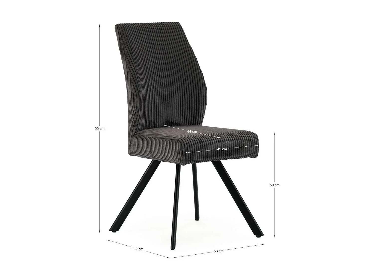 Pack de 2 sillas md-Pau tapizado textil gris oscuro, 98cm(alto) 45cm(ancho) 60cm(largo)