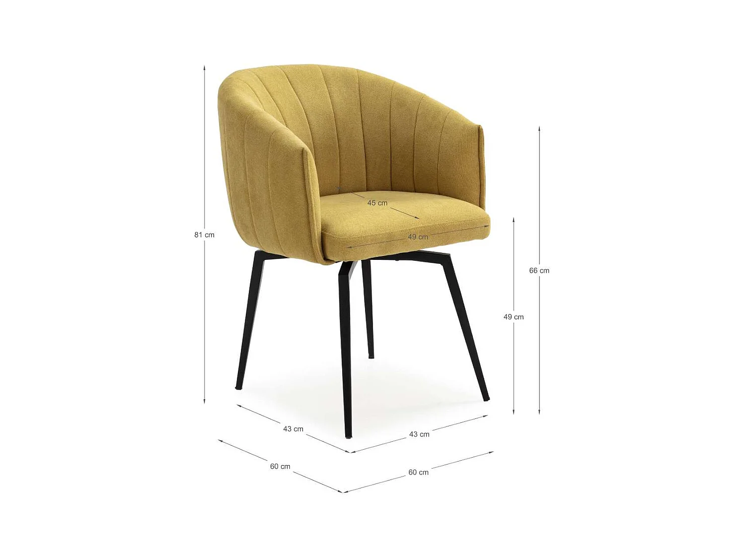 Sillón giratorio modelo Plumeti tapizado textil mostaza, 81cm(alto) 60cm(ancho) 61cm(larg