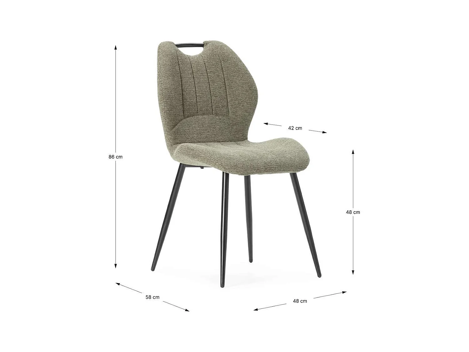 Pack de 4 sillas md-Omar tapizado textil verde/negro, 86cm(alto) 48cm(ancho) 58cm(largo)