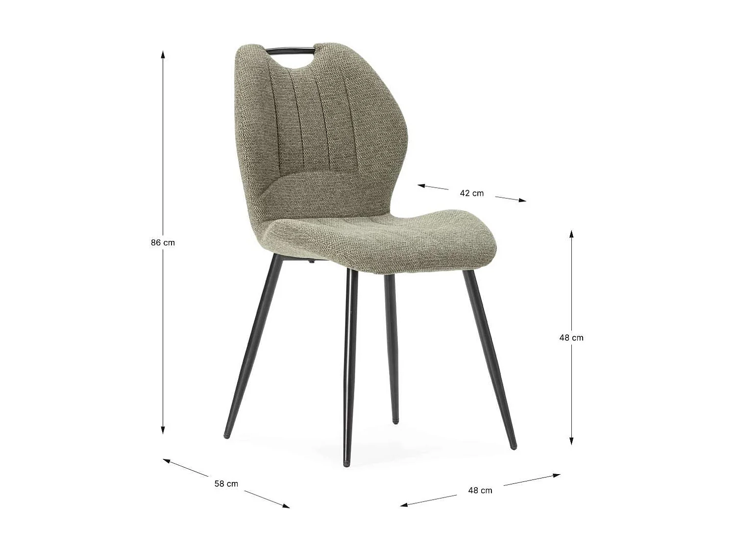 Pack de 4 sillas md-Omar tapizado textil verde/negro, 86cm(alto) 48cm(ancho) 58cm(largo)