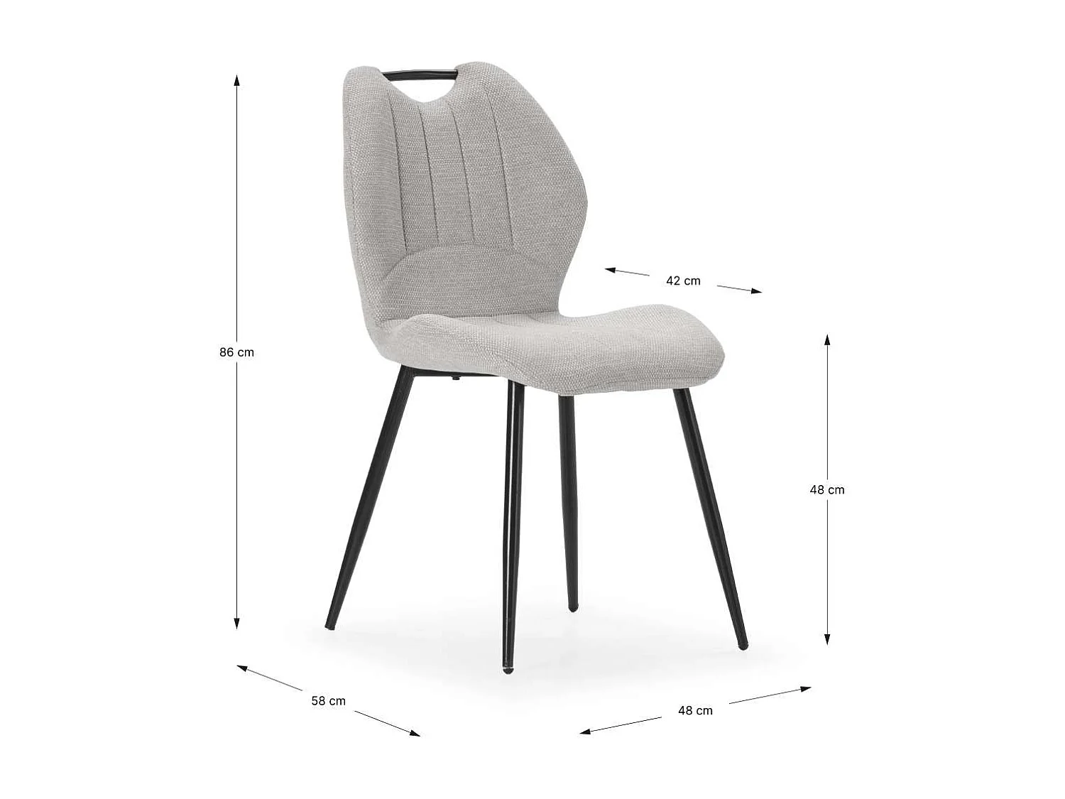 Pack de 4 sillas md-Omar tapizado textil beige/negro, 86cm(alto) 48cm(ancho) 58cm(largo)