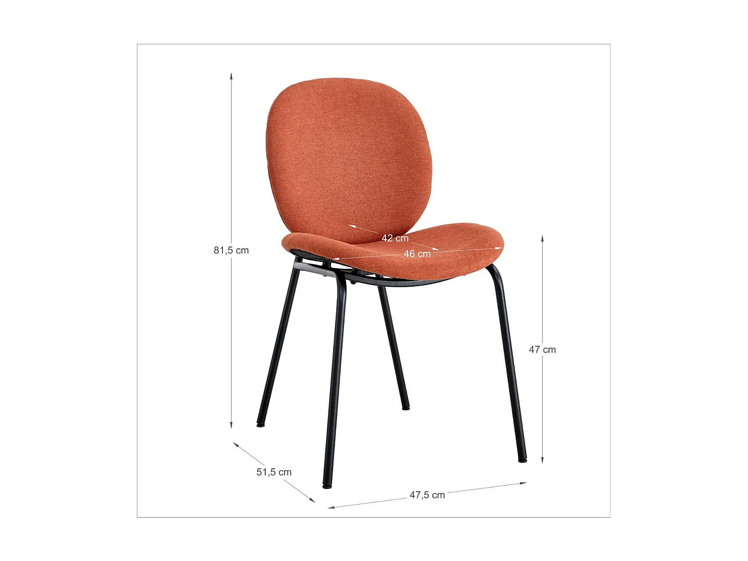 Pack de 2 sillas modelo Coro tapizado textil teja, 81.5cm(alto) 45cm(ancho) 57.5cm(largo)