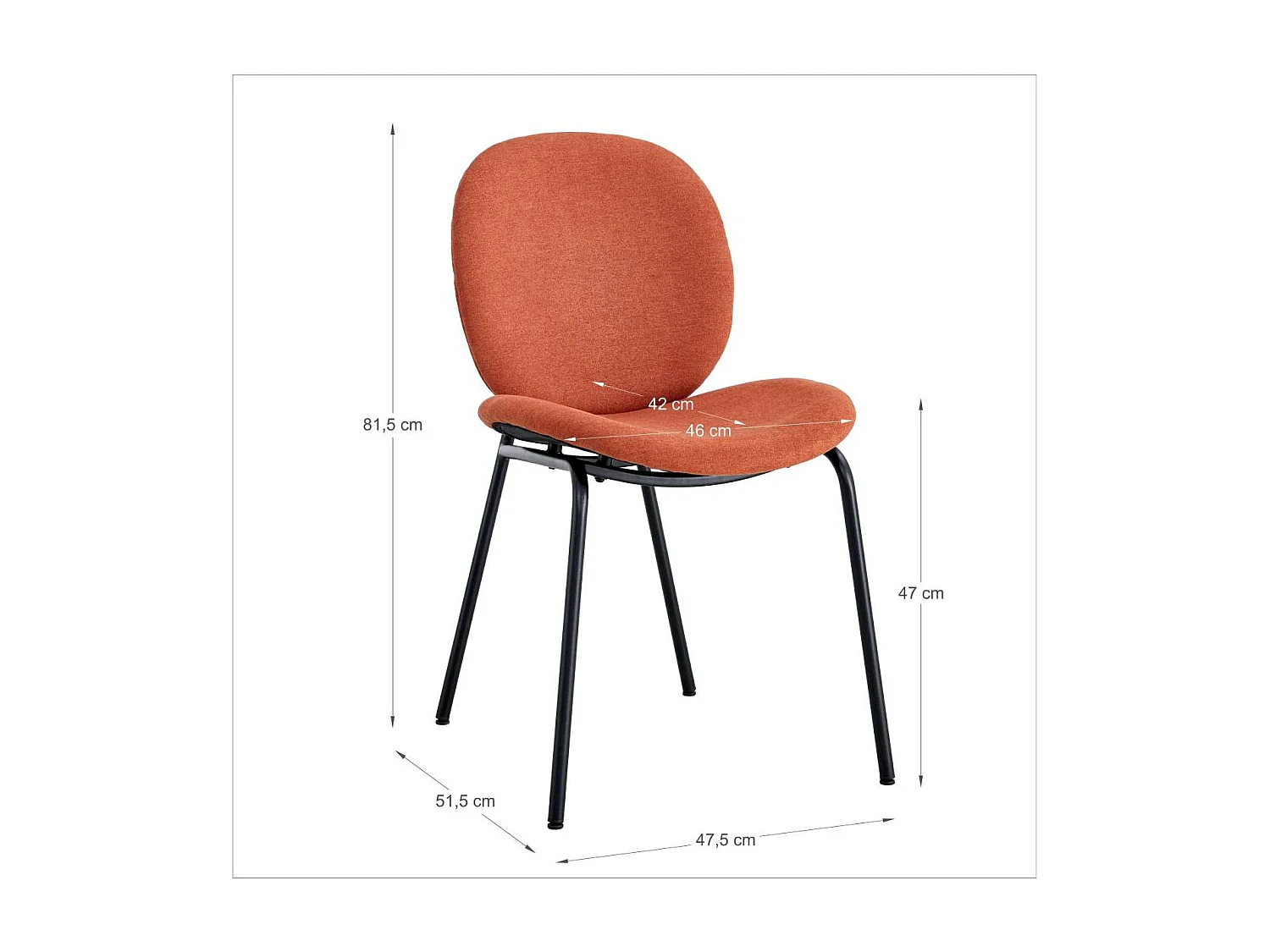 Pack de 2 sillas modelo Coro tapizado textil teja, 81.5cm(alto) 45cm(ancho) 57.5cm(largo)
