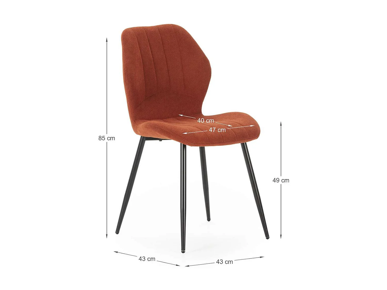 Pack de 4 sillas modelo Guadiana tapizado textil teja, 78cm(alto) 47cm(ancho) 58cm(largo)