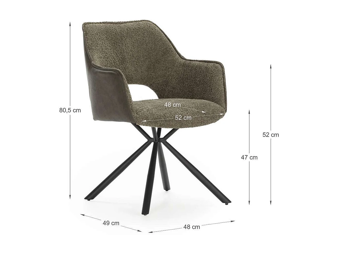 Pack de 2 sillones modelo Oliver tapizado textil verde, 81cm(alto) 60cm(ancho) 62cm(largo)