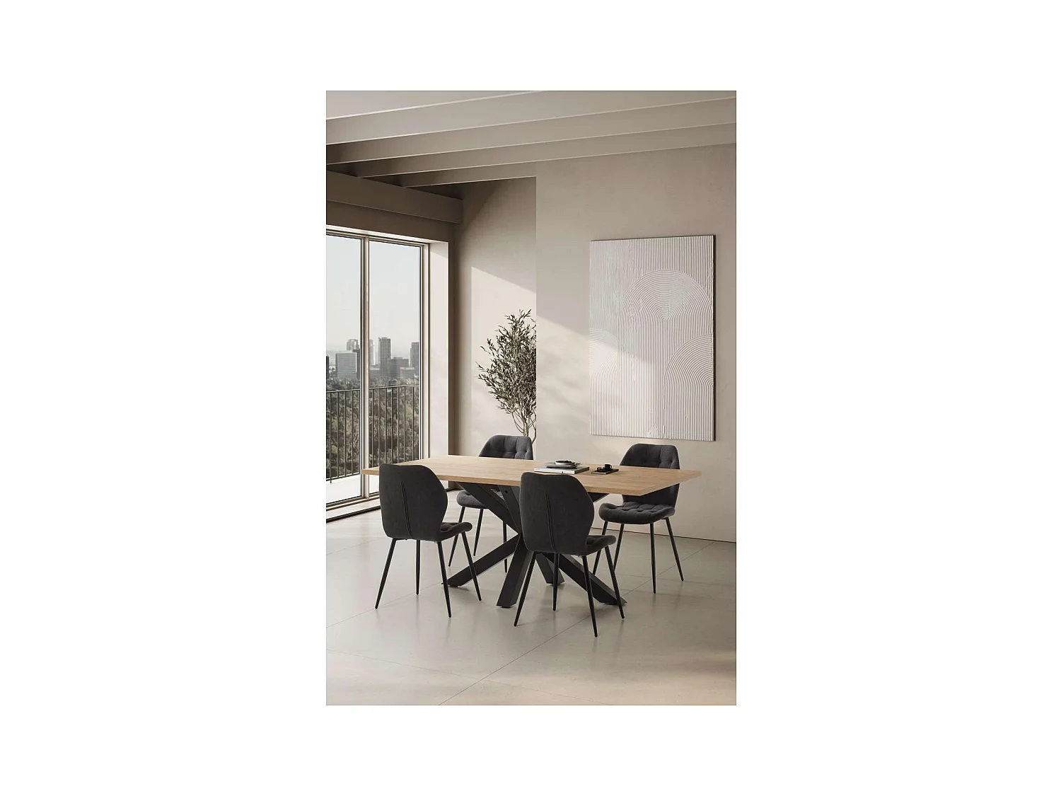 Pack de 4 sillas modelo Duna tapizado textil gris oscuro, 86cm(alto) 48cm(ancho) 58cm(larg