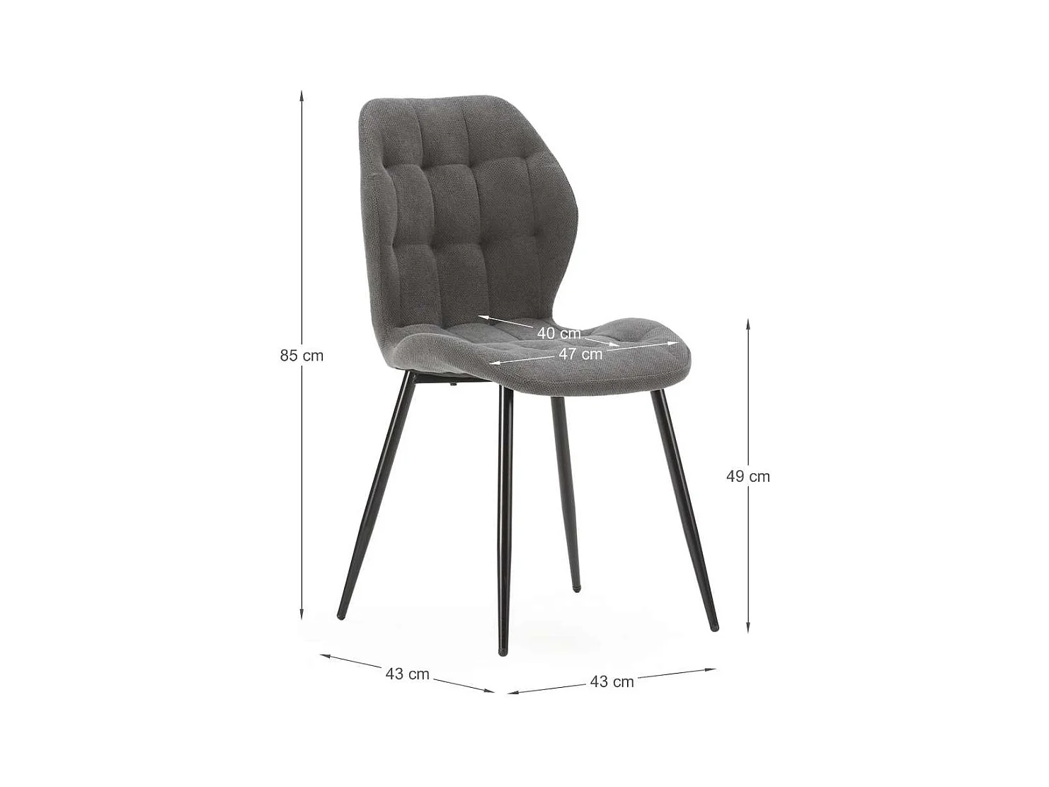 Pack de 4 sillas modelo Duna tapizado textil gris oscuro, 86cm(alto) 48cm(ancho) 58cm(larg