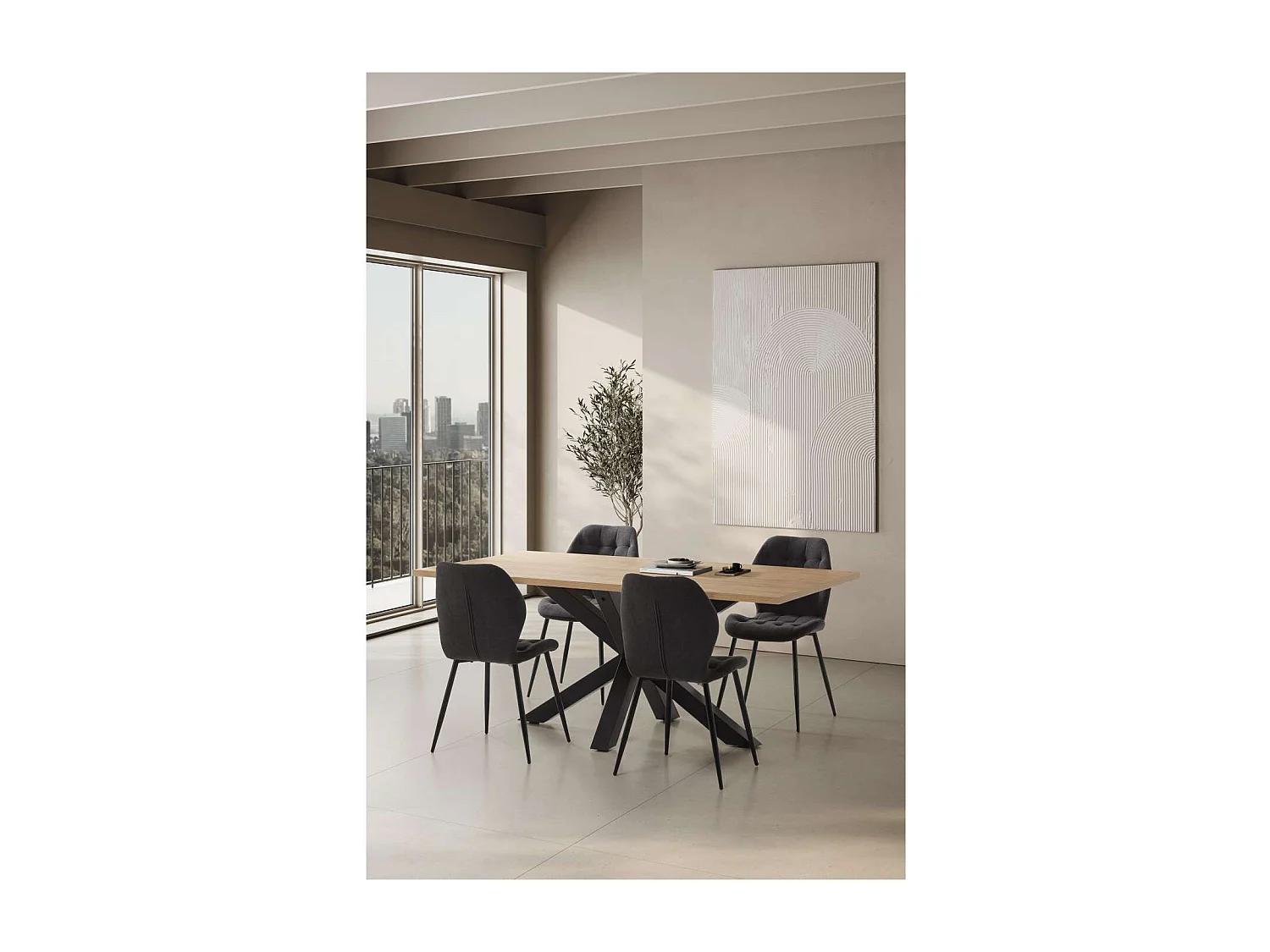 Pack de 4 sillas modelo Duna tapizado textil gris oscuro, 86cm(alto) 48cm(ancho) 58cm(larg