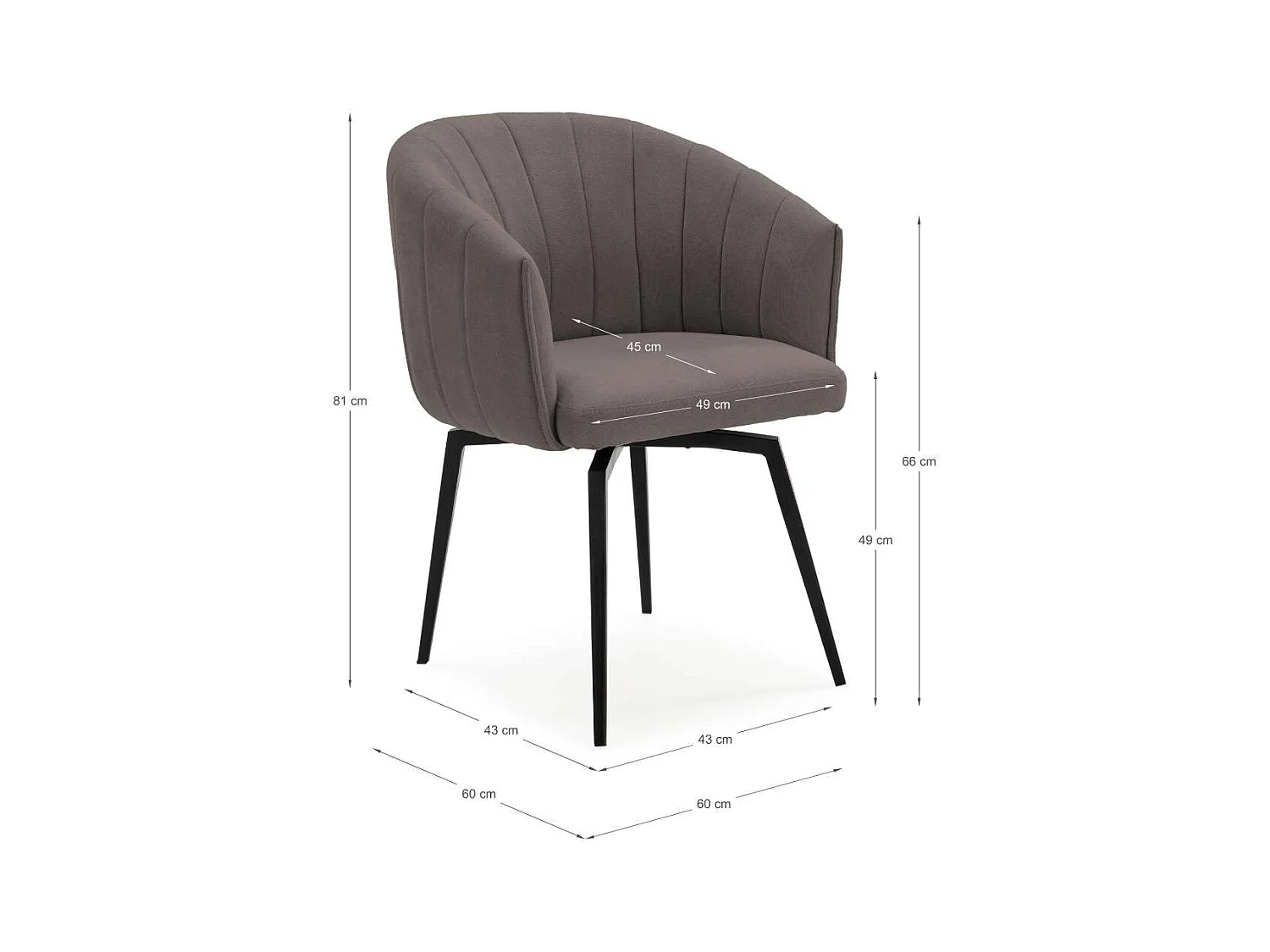 Sillón giratorio modelo Plumeti tapizado textil gris oscuro, 81cm(alto) 60cm(ancho) 61cm(