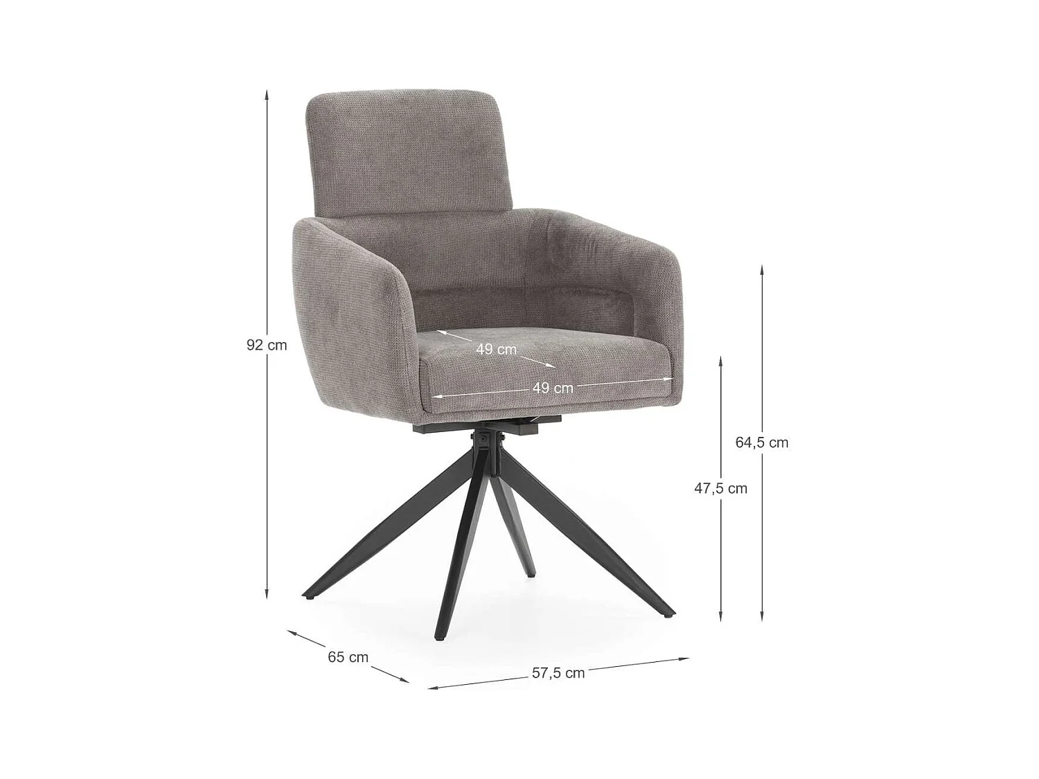 Pack de 2 sillones giratorios modelo Maggie tapizado textil gris oscuro, 93cm(alto) 58cm(a