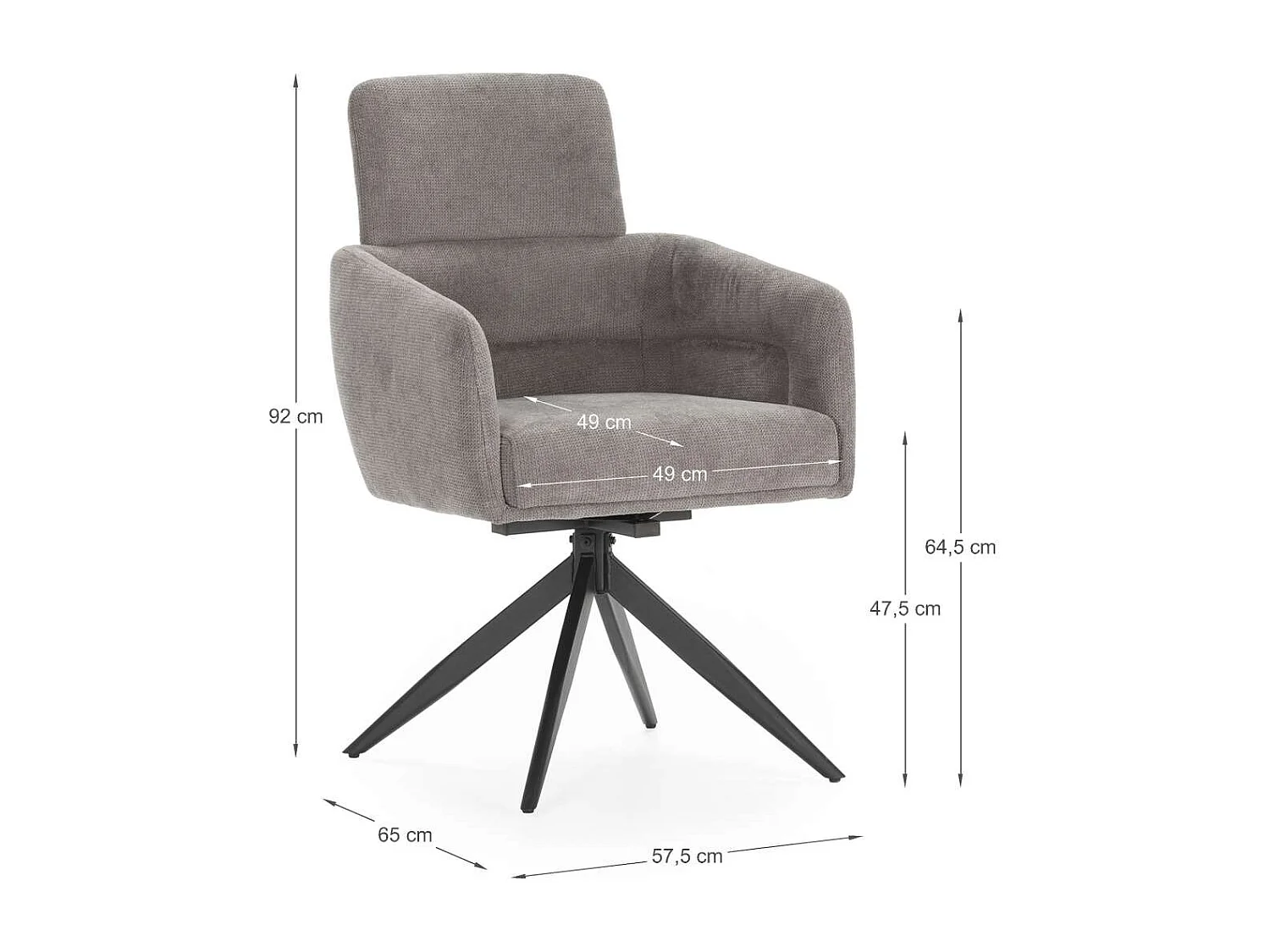 Pack de 2 sillones giratorios modelo Maggie tapizado textil gris oscuro, 93cm(alto) 58cm(a