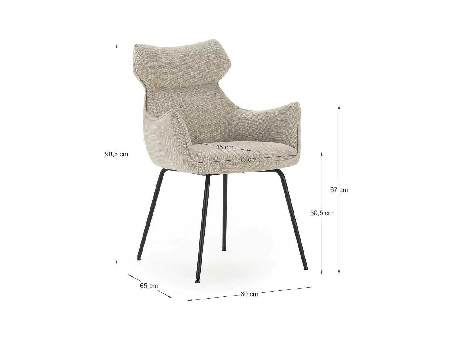 Pack de 2 sillones modelo Dimitri tapizado textil beige, 90cm(alto) 60cm(ancho) 65cm(largo