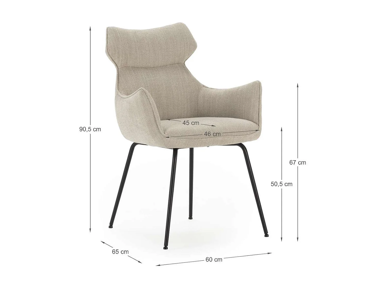 Pack de 2 sillones modelo Dimitri tapizado textil beige, 90cm(alto) 60cm(ancho) 65cm(largo