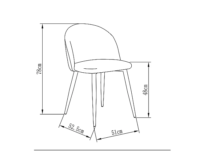Pack de 4 sillas modelo Mercedes tapizadas en terciopelo mostaza, 51cm(ancho ) 78cm(altura