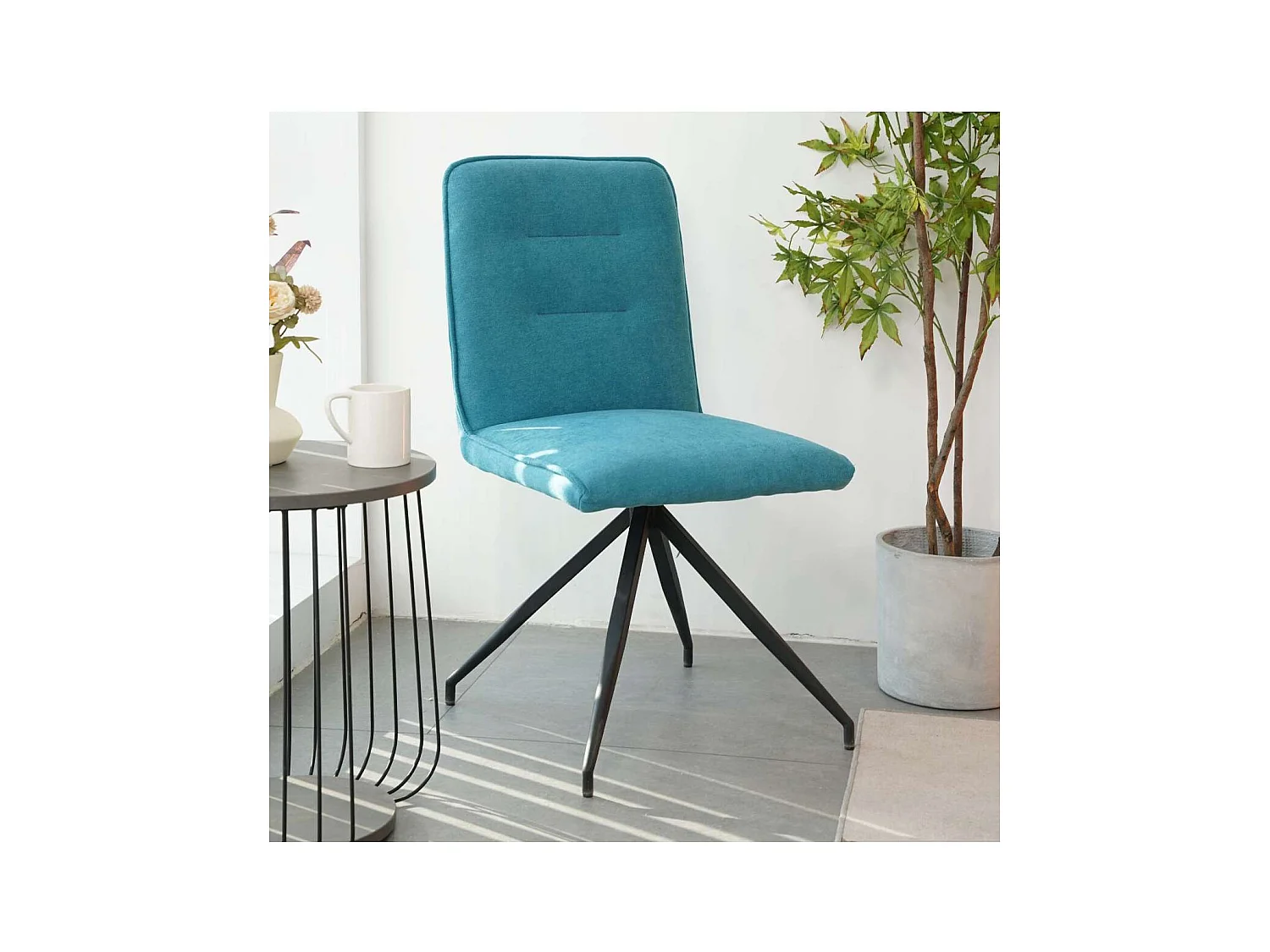 Pack 2 sillas Carol tapizado en tela terciopelo azul turquesa, 88cm(alto) 48cm(ancho) 59.5