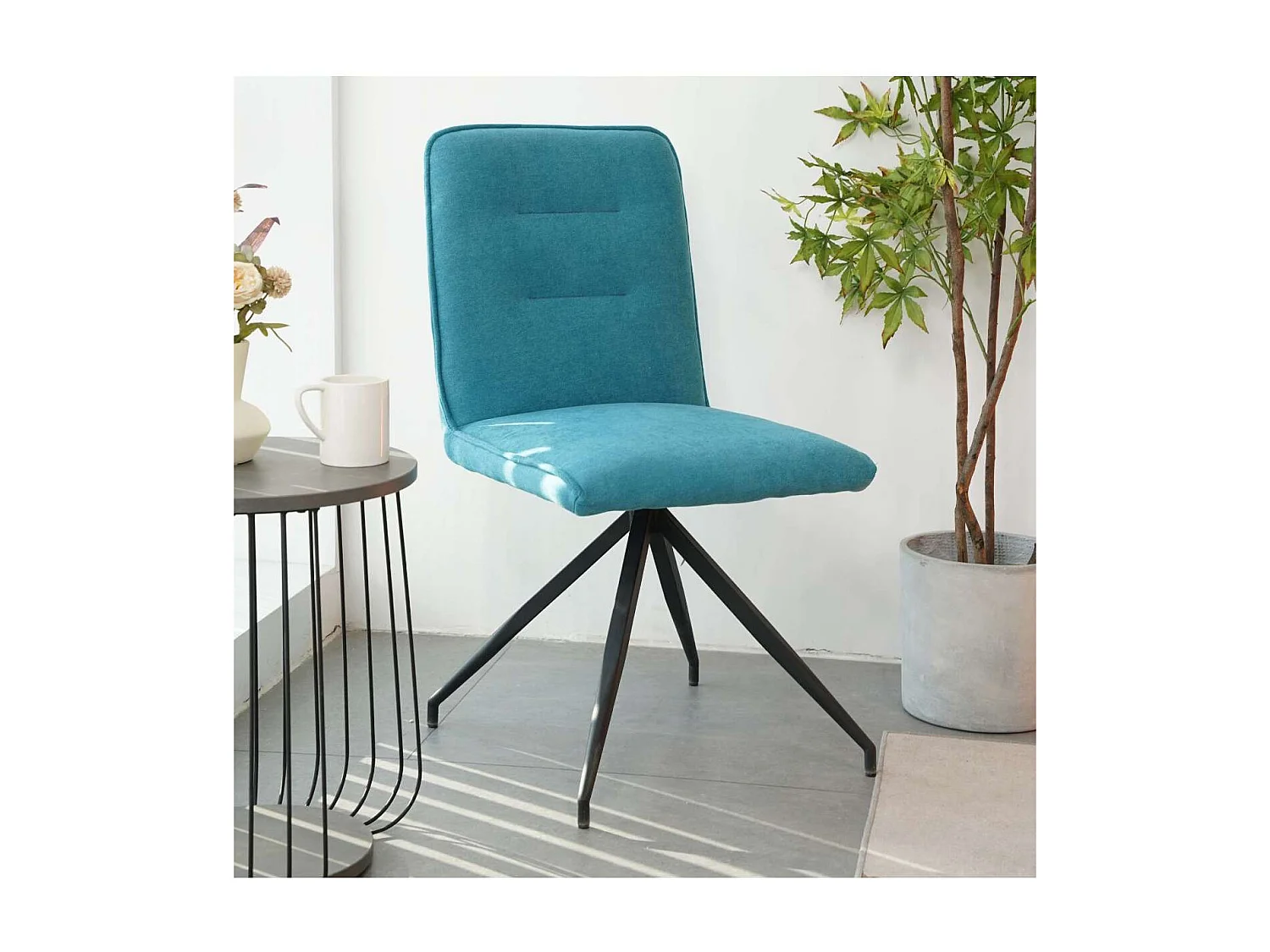 Pack 2 sillas Carol tapizado en tela terciopelo azul turquesa, 88cm(alto) 48cm(ancho) 59.5