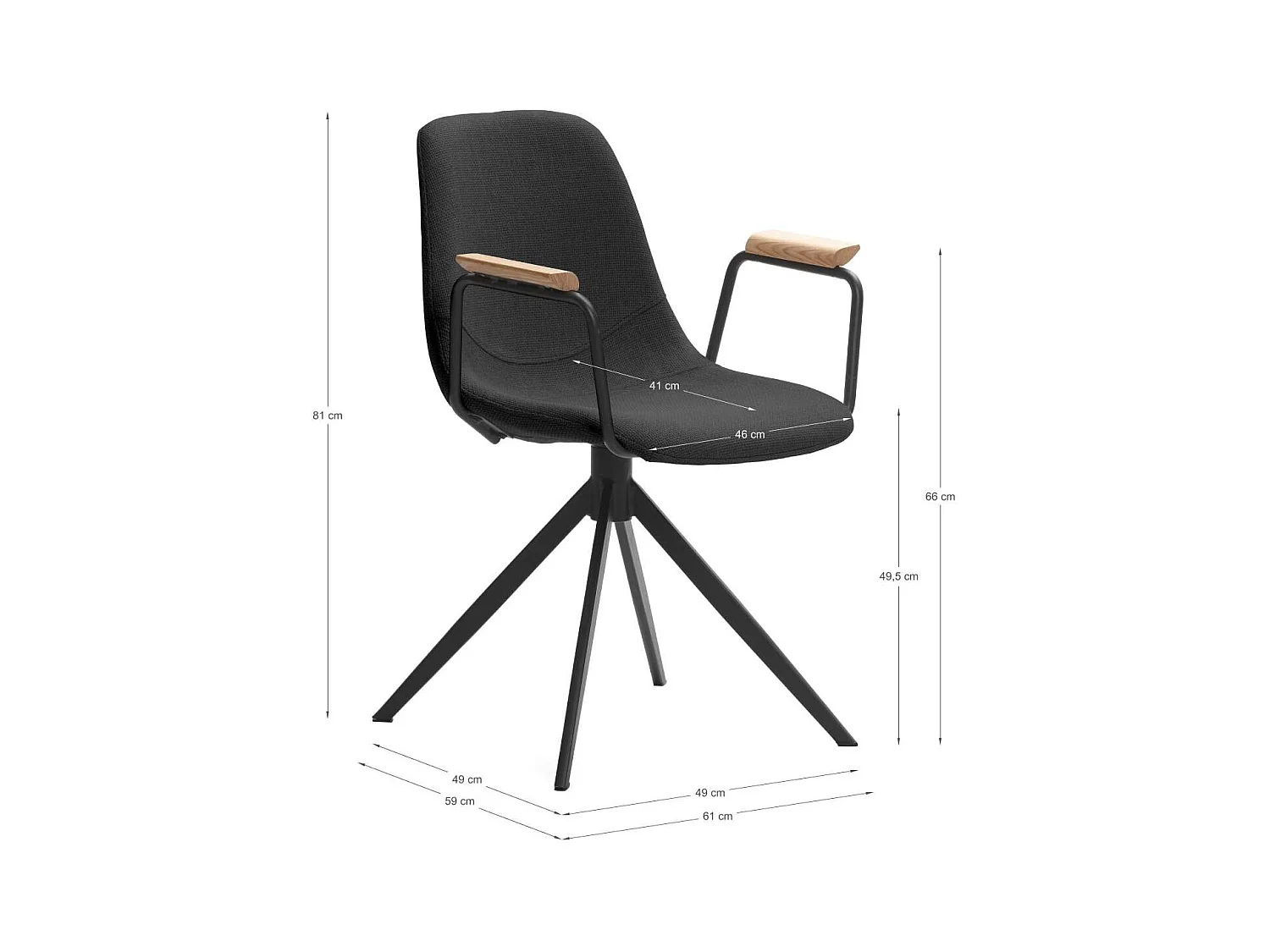 Pack de 2 sillones giratorias modelo Tajo con brazos tapizado textil negro, 81cm(alto) 61c