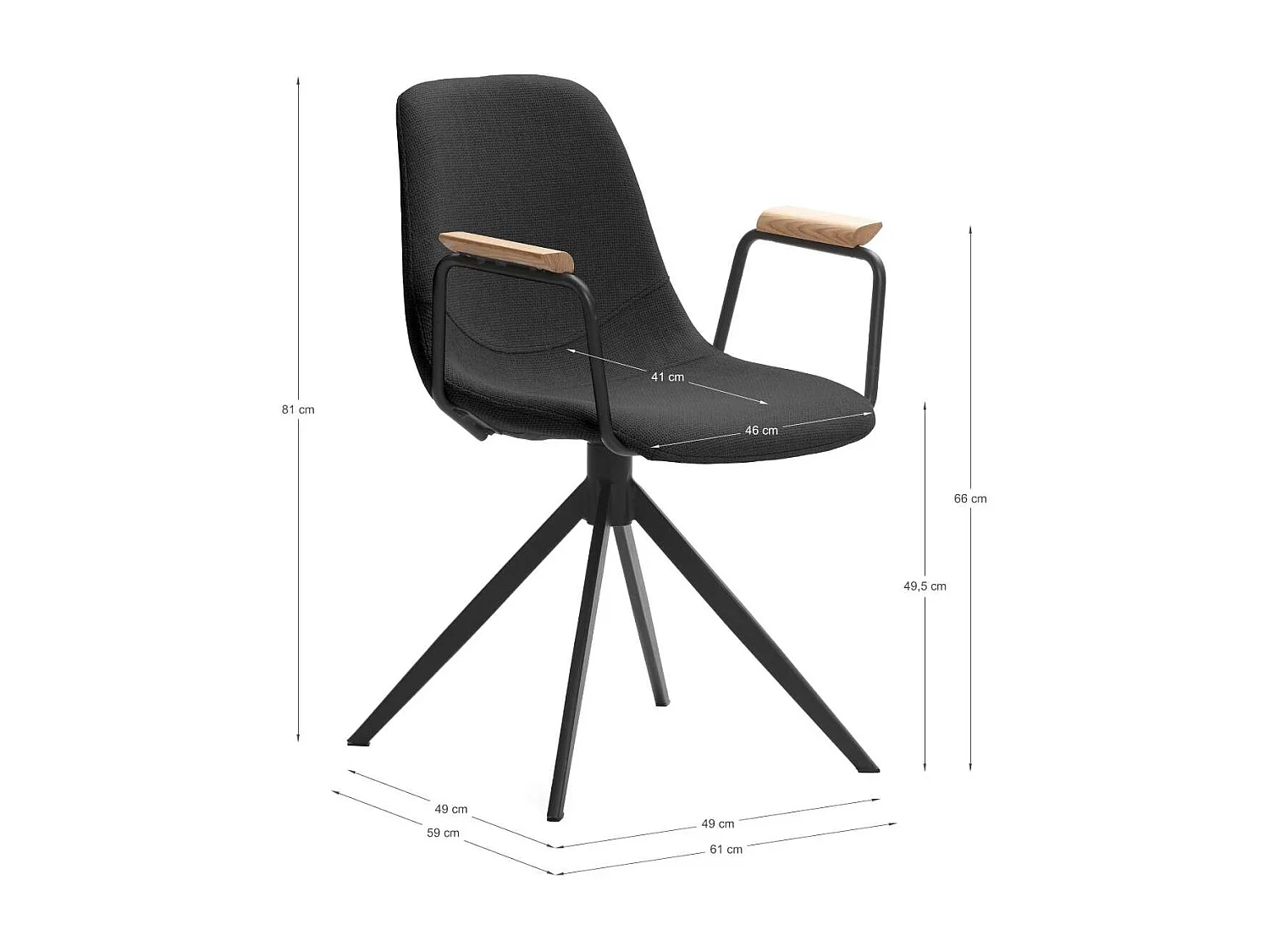 Pack de 2 sillones giratorias modelo Tajo con brazos tapizado textil negro, 81cm(alto) 61c