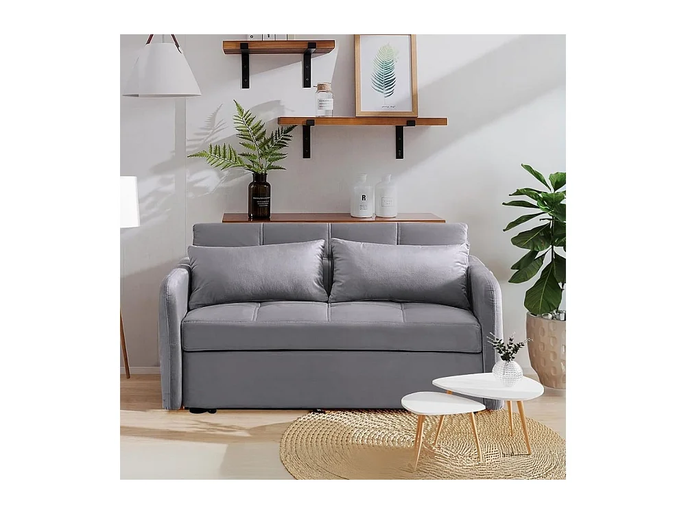 Divano letto Clorene in velluto grigio con porta USB e tasca laterale 140,5x94,5x82H