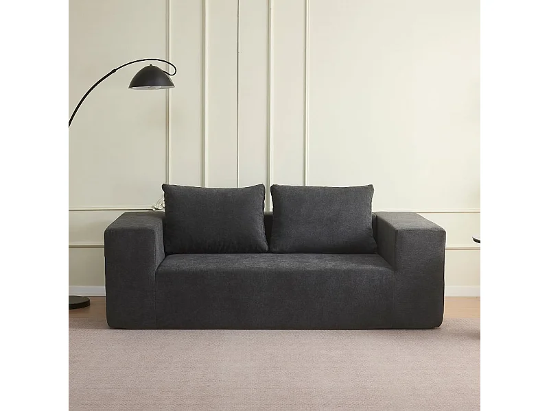 Divano sottovuoto 3 posti Kelly in tessuto grigio scuro con imbottitura in schiuma 200x100x76H