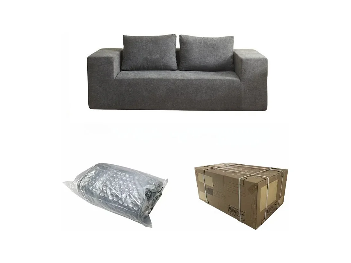 Divano sottovuoto 3 posti Kelly in tessuto grigio scuro con imbottitura in schiuma 200x100x76H