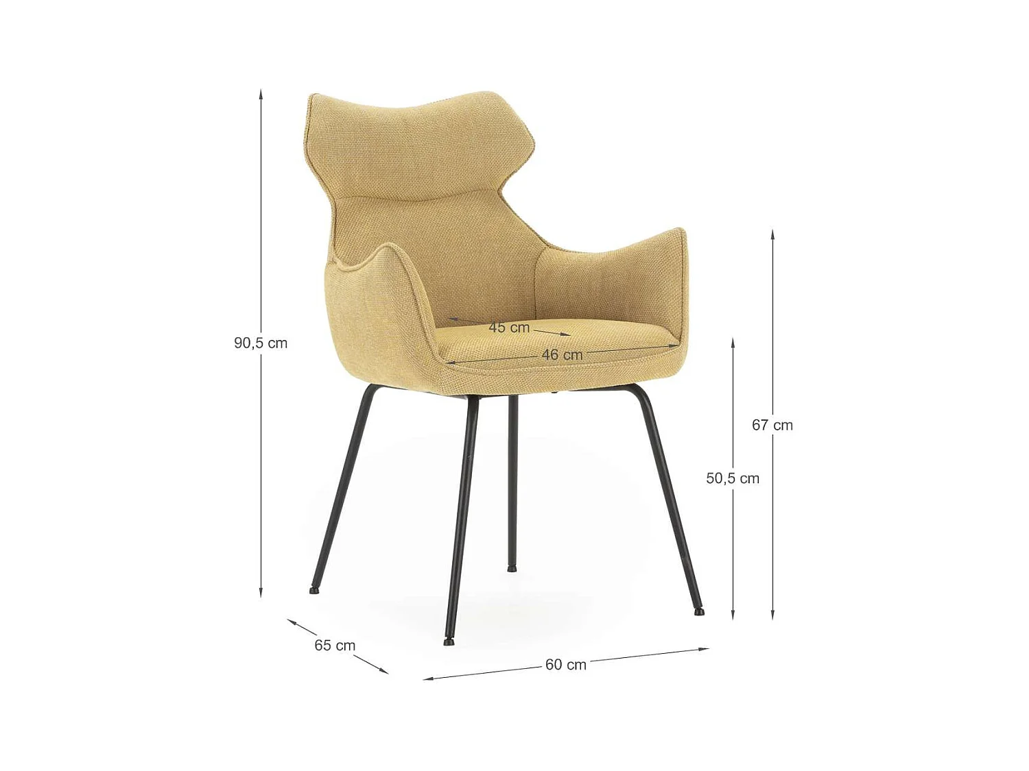 Pack de 2 sillones modelo Dimitri tapizado textil mostaza, 90cm(alto) 60cm(ancho) 65cm(lar
