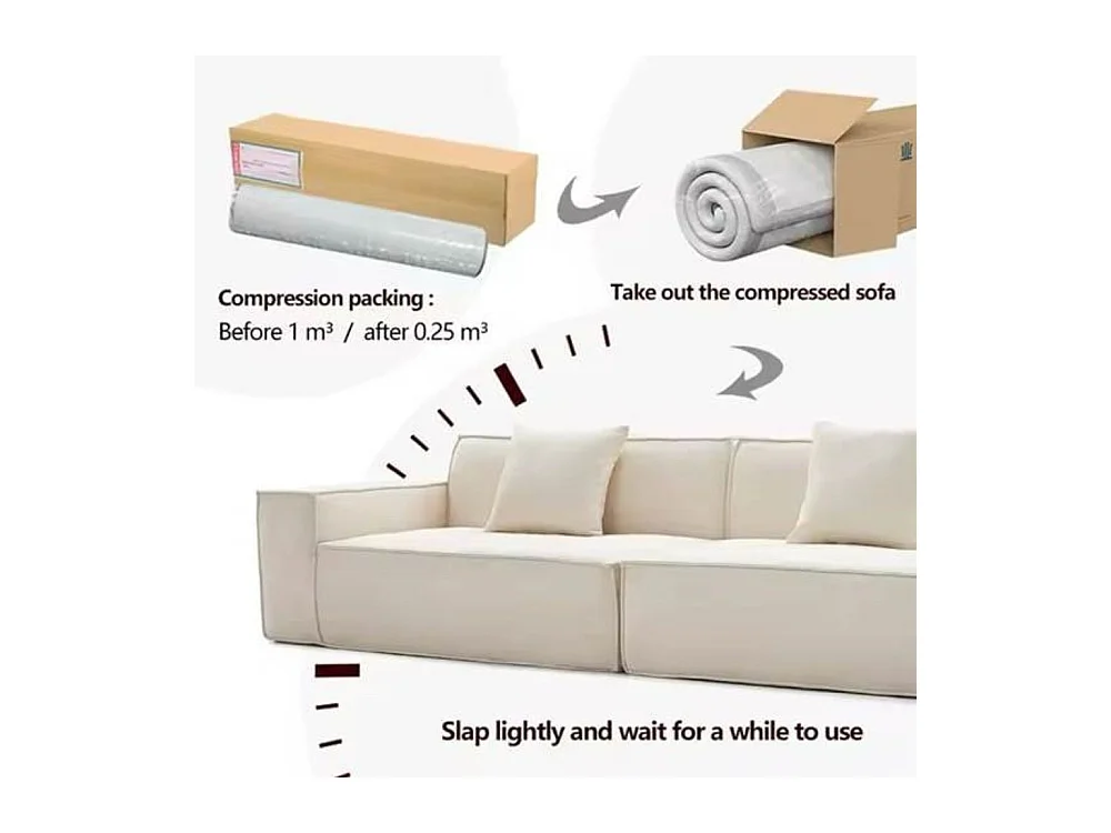 Divano sottovuoto 3 posti Kelly in tessuto grigio chiaro con imbottitura in schiuma 200x100x76H