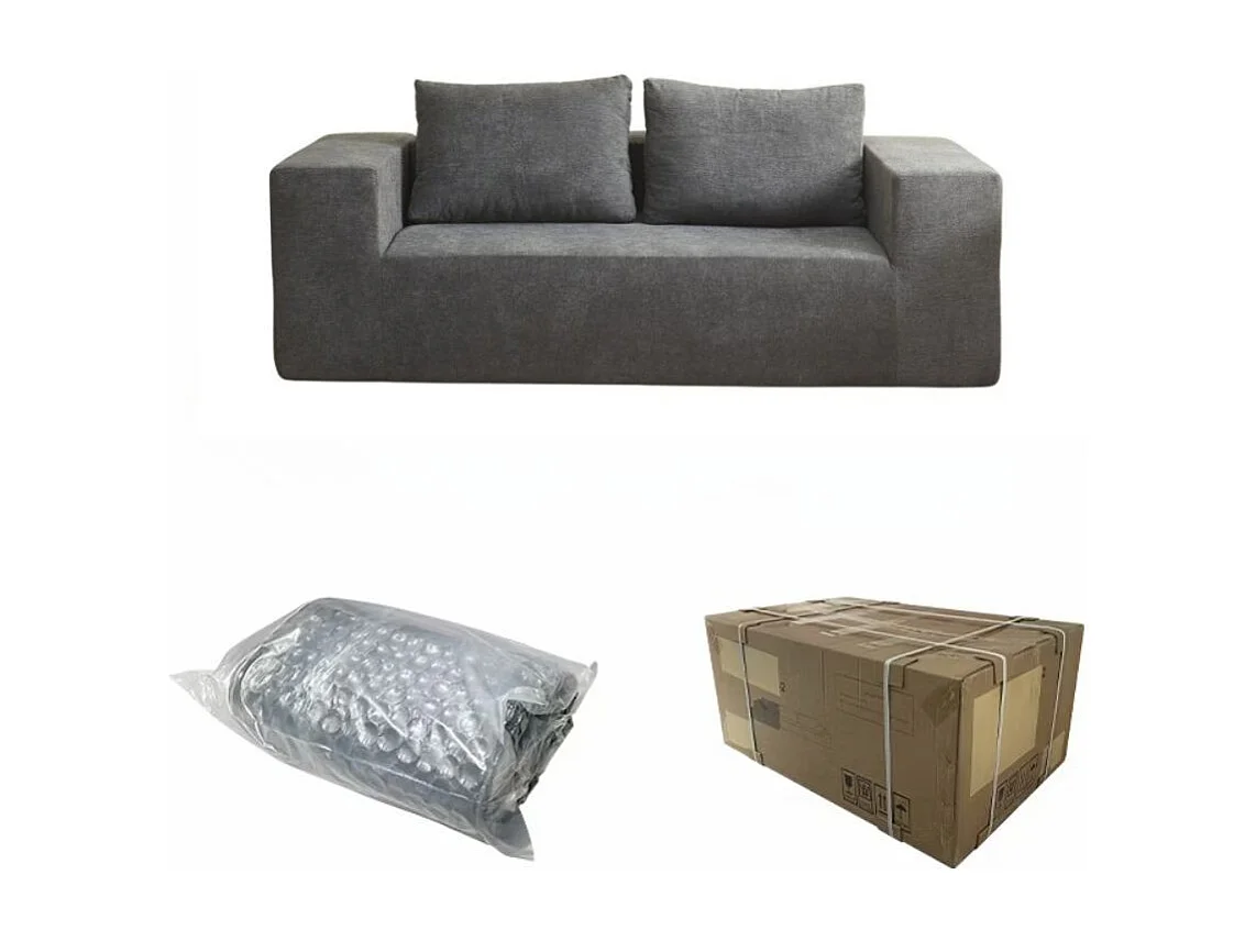 Divano sottovuoto 3 posti Kelly in tessuto grigio chiaro con imbottitura in schiuma 200x100x76H