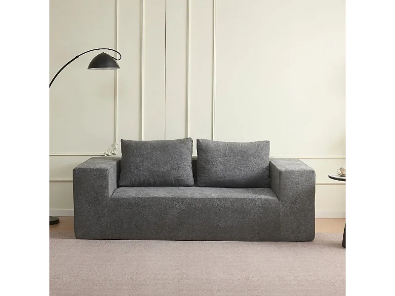 Divano sottovuoto 3 posti Kelly in tessuto grigio chiaro con imbottitura in schiuma 200x100x76H