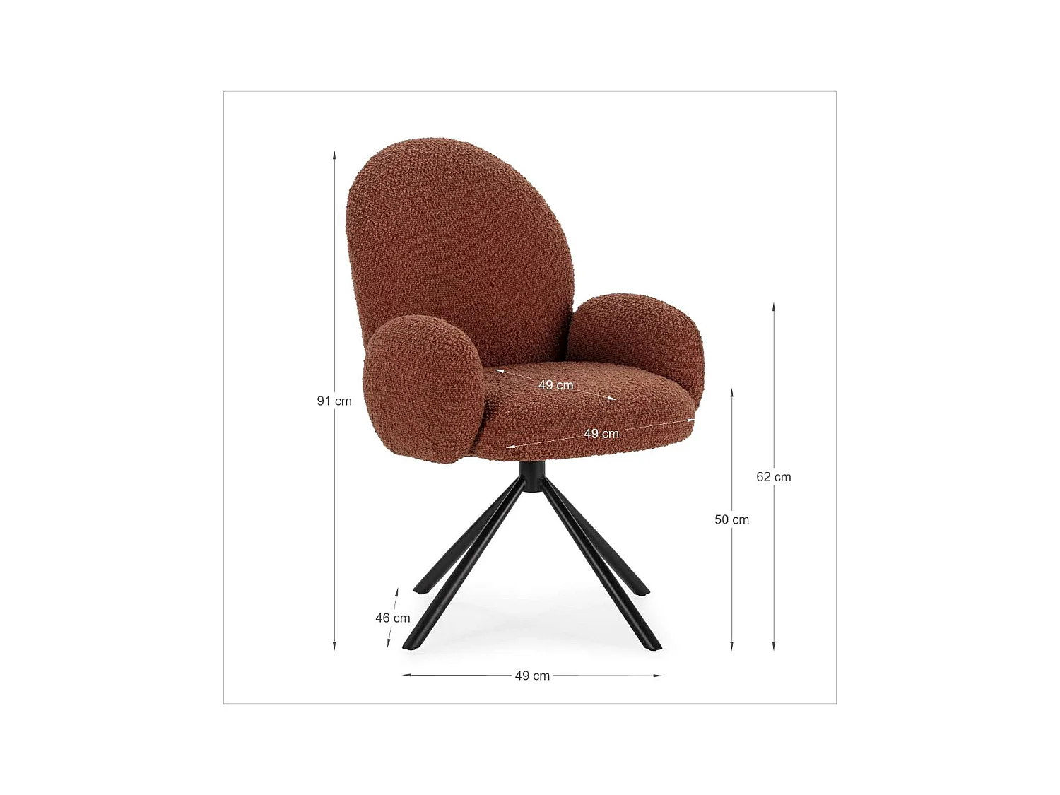 Sillón giratorio modelo Damas con brazos tapizado textil teja, 89cm(alto) 64cm(ancho) 60c