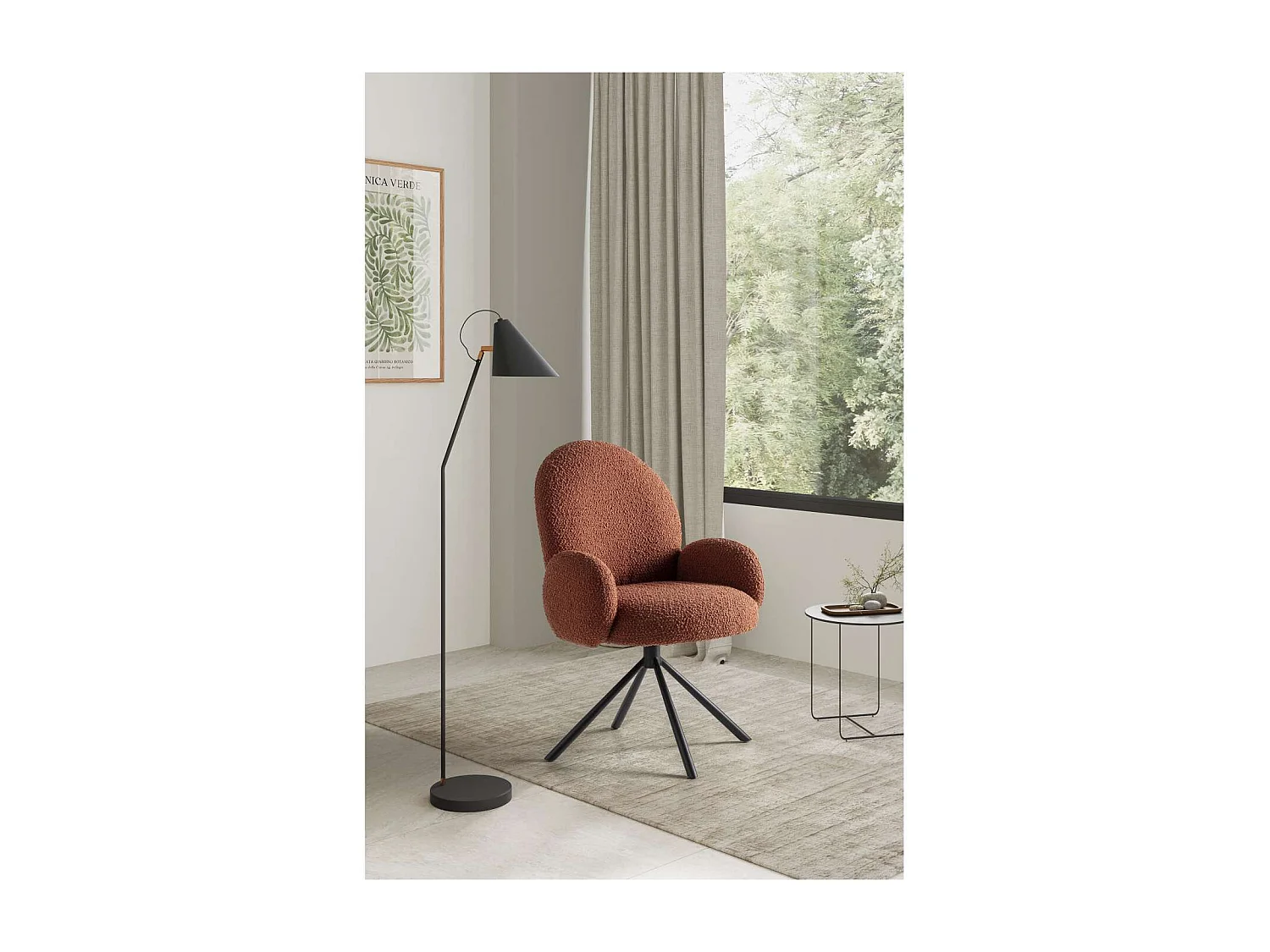 Sillón giratorio modelo Damas con brazos tapizado textil teja, 89cm(alto) 64cm(ancho) 60c