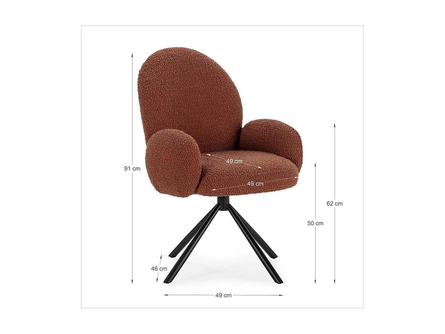Sillón giratorio modelo Damas con brazos tapizado textil teja, 89cm(alto) 64cm(ancho) 60c