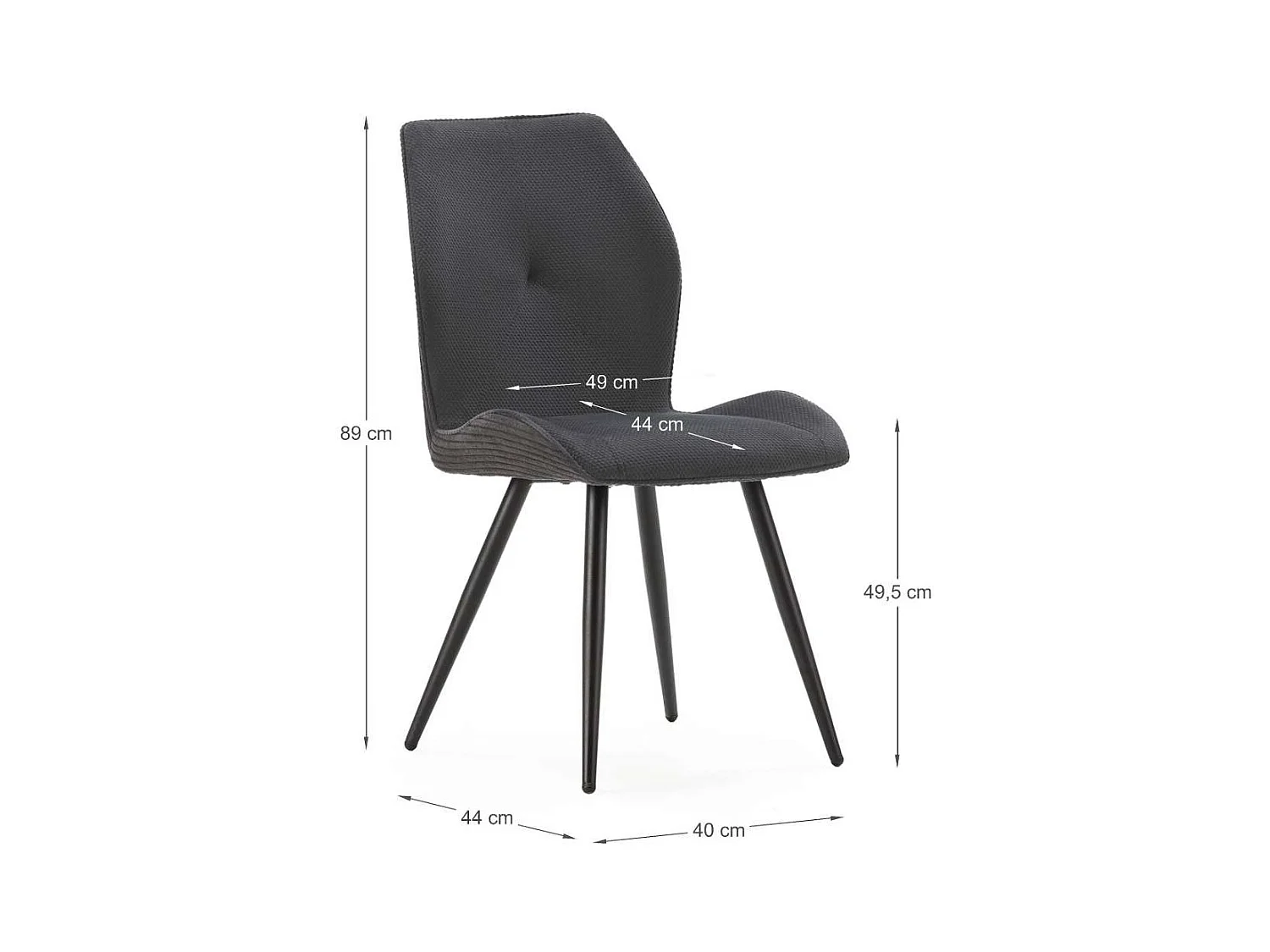 Pack de 2 sillas modelo Adara tapizado textil negro, 91cm(alto) 46cm(ancho) 62cm(largo)