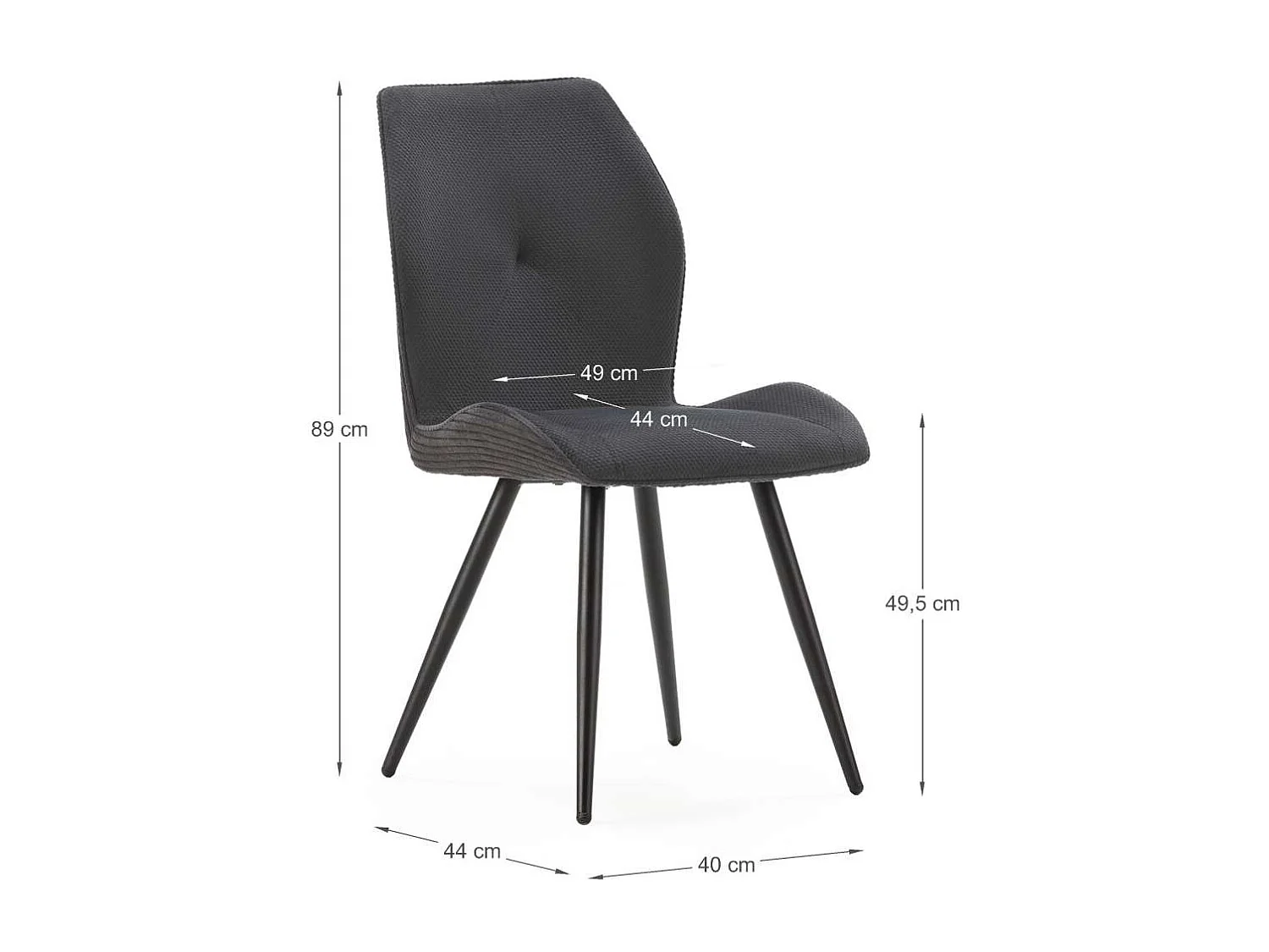 Pack de 2 sillas modelo Adara tapizado textil negro, 91cm(alto) 46cm(ancho) 62cm(largo)