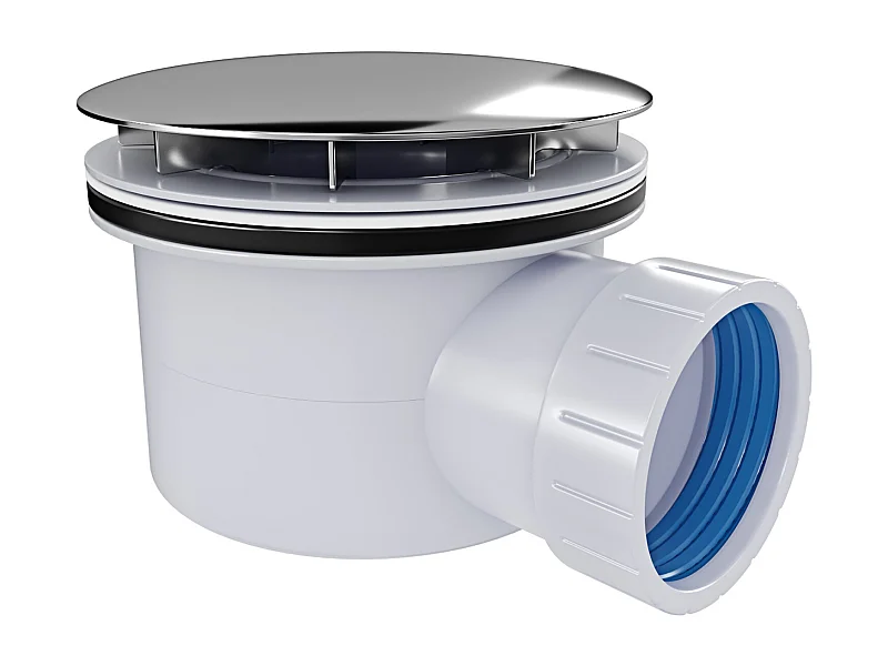 Piletta Doccia &Oslash; 90 mm Con Coperchio Cromato Ispezionabile Scarico Per Piatto Doccia Slim E Standard Facile Da Montare Bianco e Argento