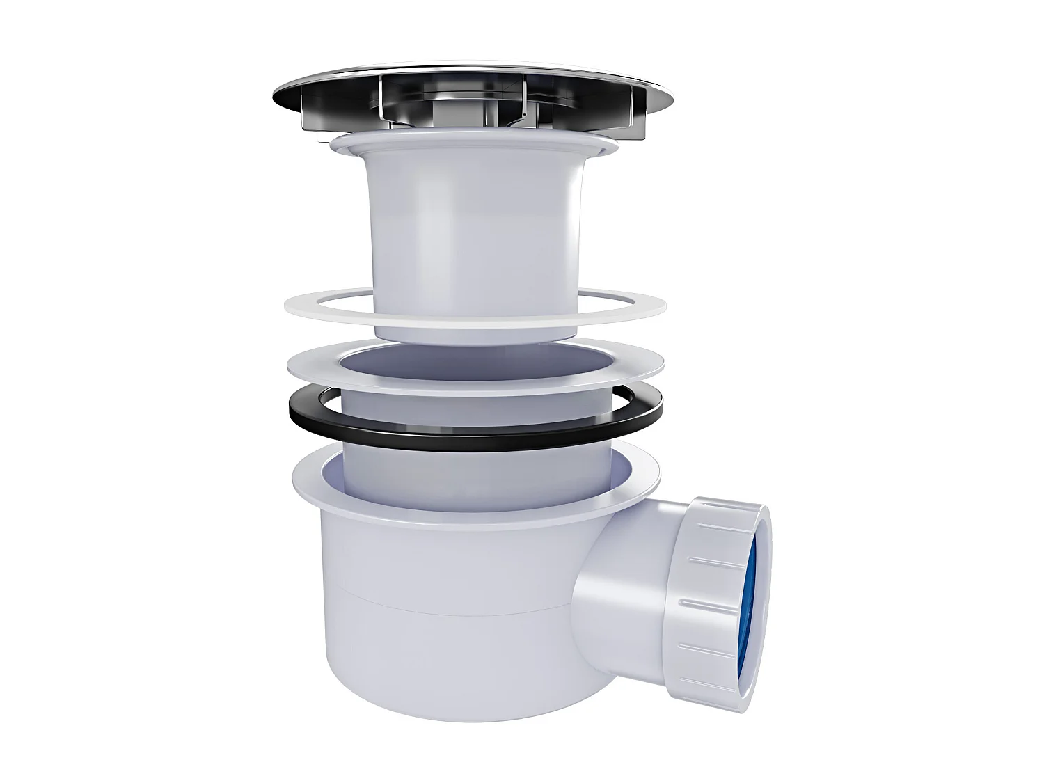 Piletta Doccia Ø 90 mm Con Coperchio Cromato Ispezionabile Scarico Per Piatto Doccia Slim E Standard Facile Da Montare Bianco e Argento