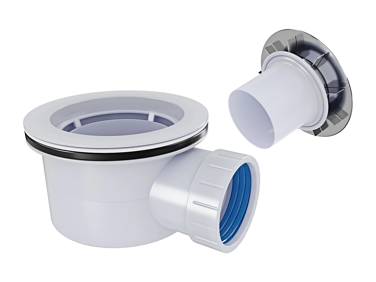 Piletta Doccia Ø 90 mm Con Coperchio Cromato Ispezionabile Scarico Per Piatto Doccia Slim E Standard Facile Da Montare Bianco e Argento