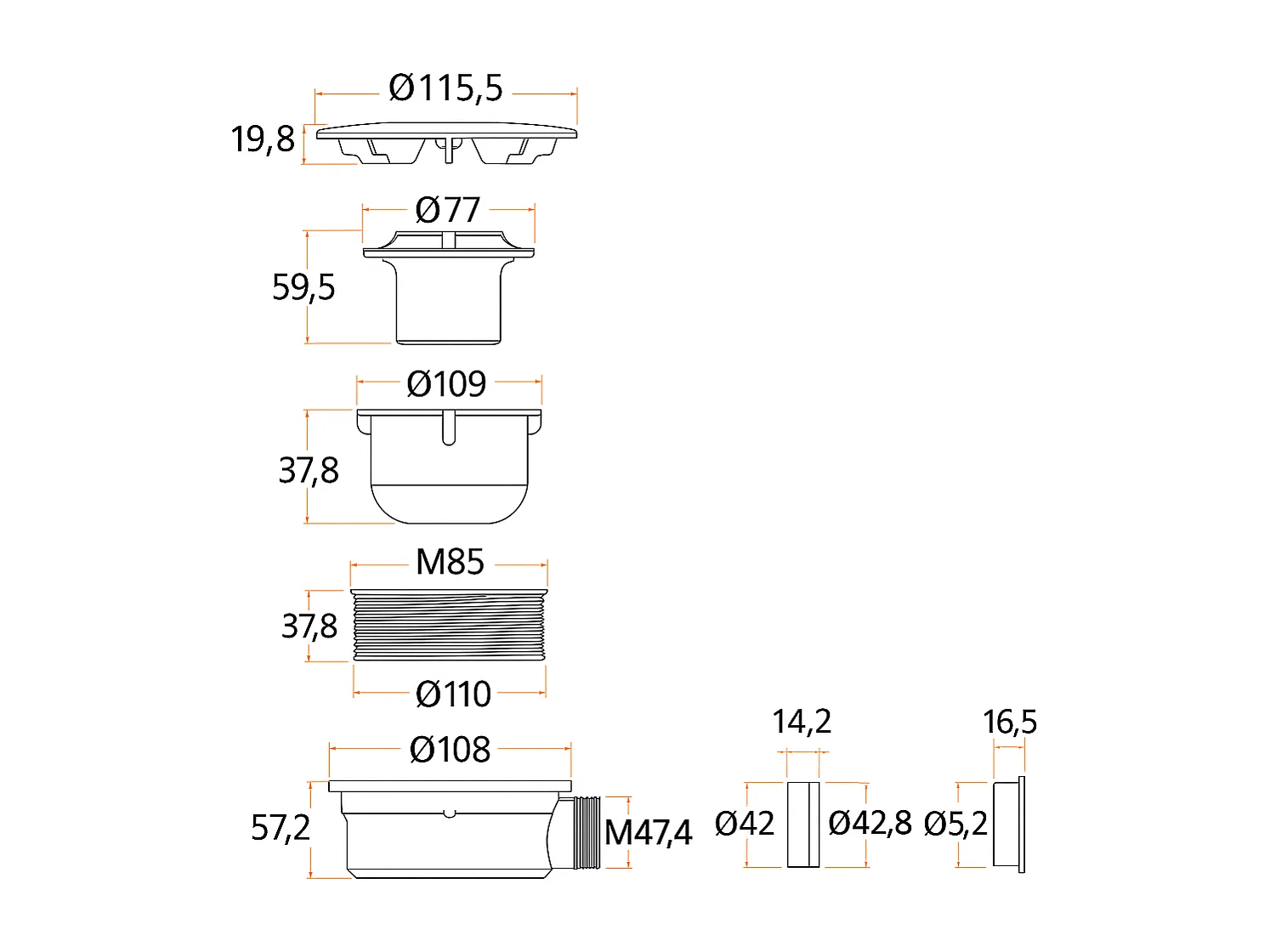 Piletta Doccia Ø 90 mm Con Coperchio Cromato Ispezionabile Scarico Per Piatto Doccia Slim E Standard Facile Da Montare Bianco e Argento