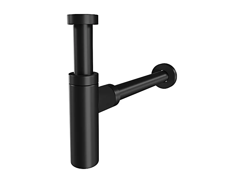 Sifone Di Scarico Tondo Universale In Ottone Nero Opaco Scarico Lavabo 1"1/4 G Con Altezza 12,5 Cm Profondità 32 Cm Accessorio Bagno Resistente Contro Cattivi Odori