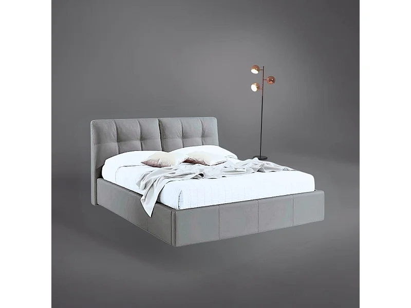 Letto matrimoniale con contenitore Melia tessuto grigio