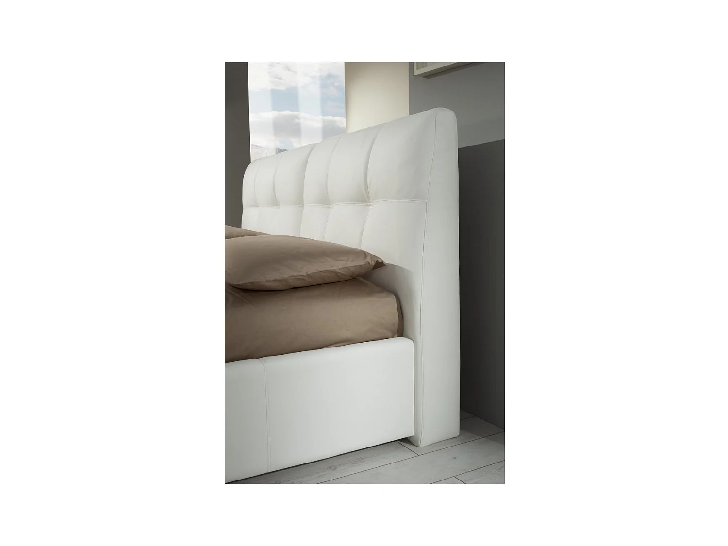 Letto matrimoniale con contenitore Melia tessuto grigio